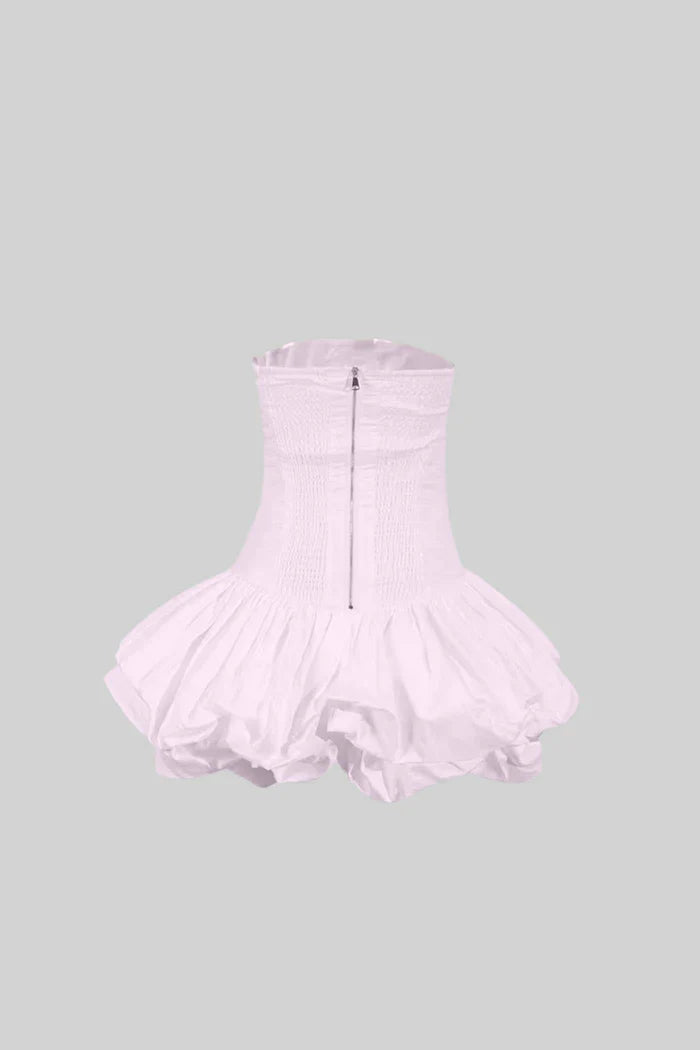 Mini Dress With Ruched Bodice And Voluminous Bubble Hem - Pink