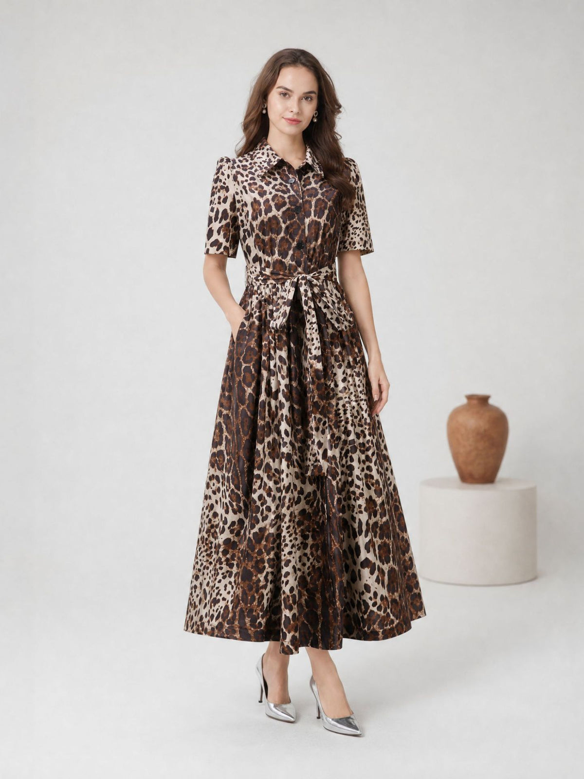 Leopard Belted Midi Dress