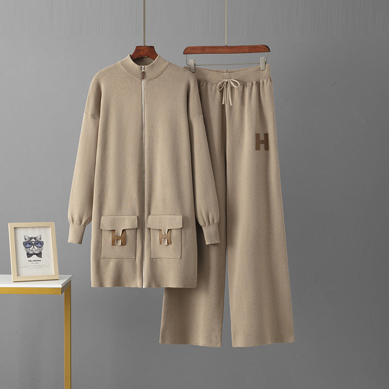 Top + drawstring loose wide-leg pants two-piece set