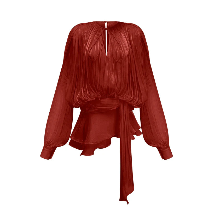 Eugénie Mini robe à volants entièrement plée en rouge