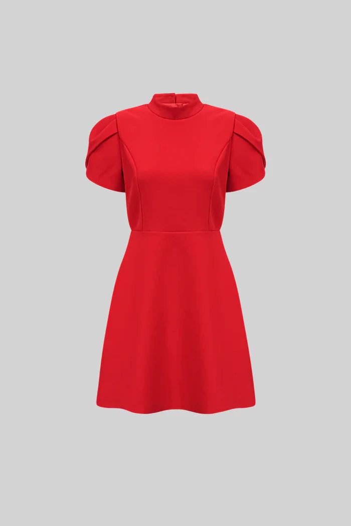 Elegant Mini Dress With Back Cutout and Bow - Red