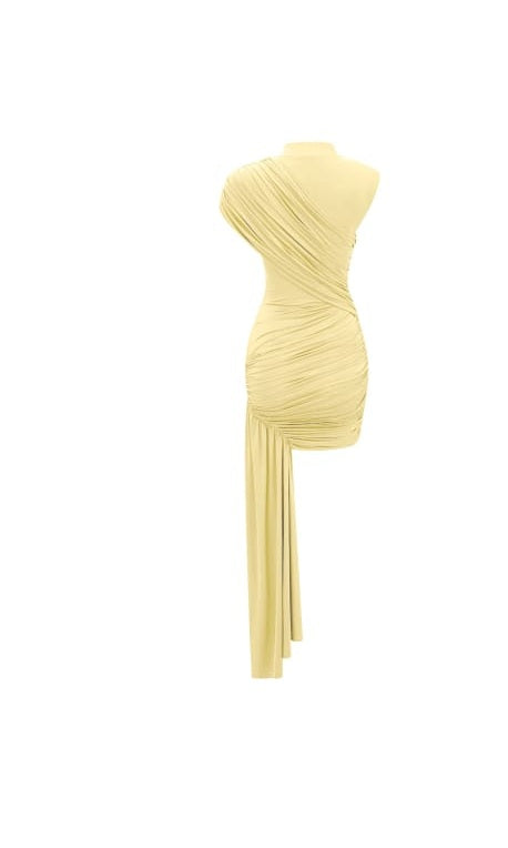 Fée Yellow Asymmetrical Ruched Mini Dress