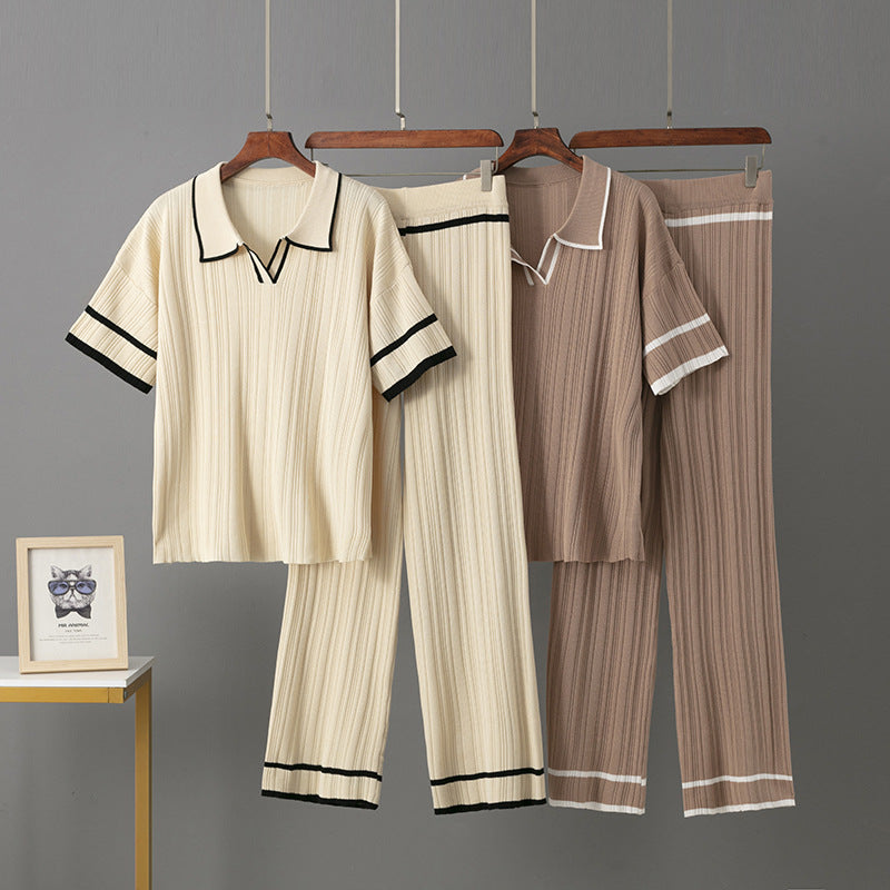 Polo collar  knitted suit