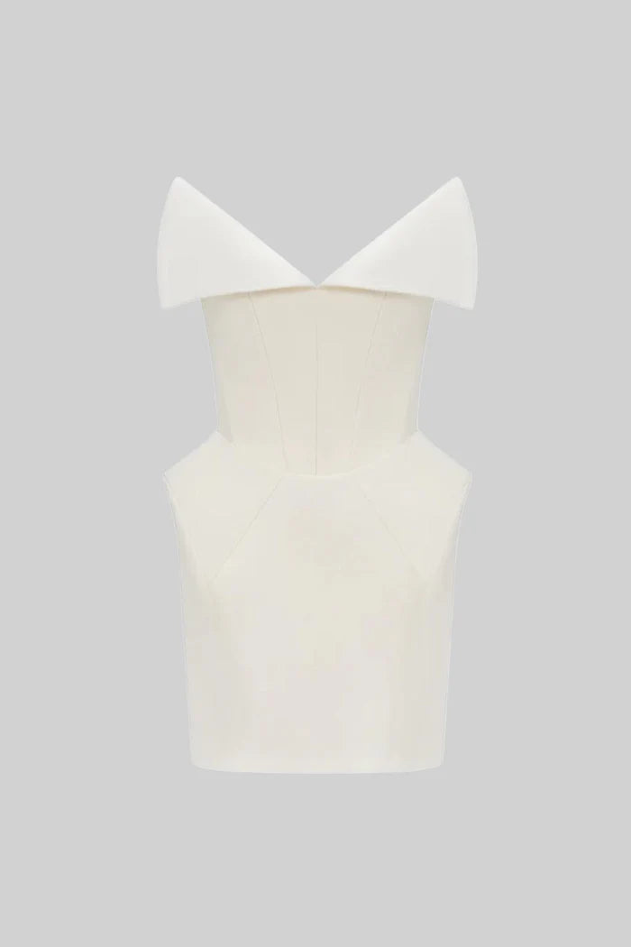 Structured Corset Mini Dress With Folded Collar-style Neckline – White