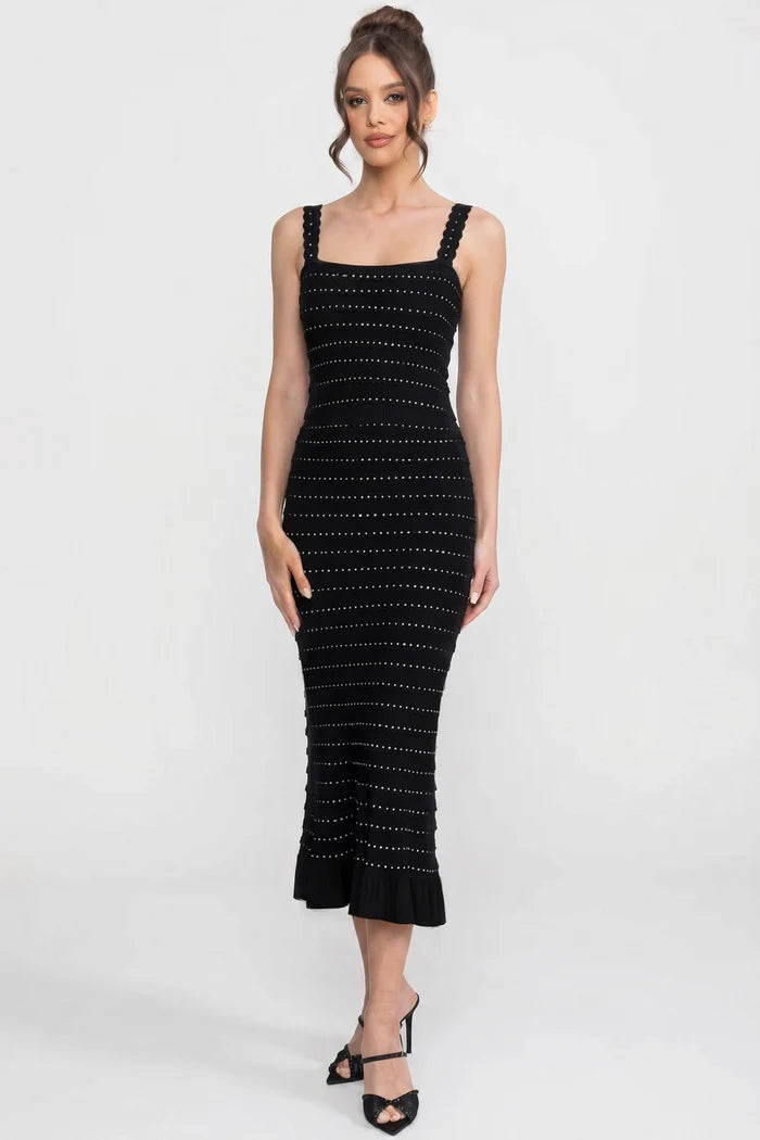 Textured Knit 3 Piece Set With Blazer, Top and Midi Skirt - Black