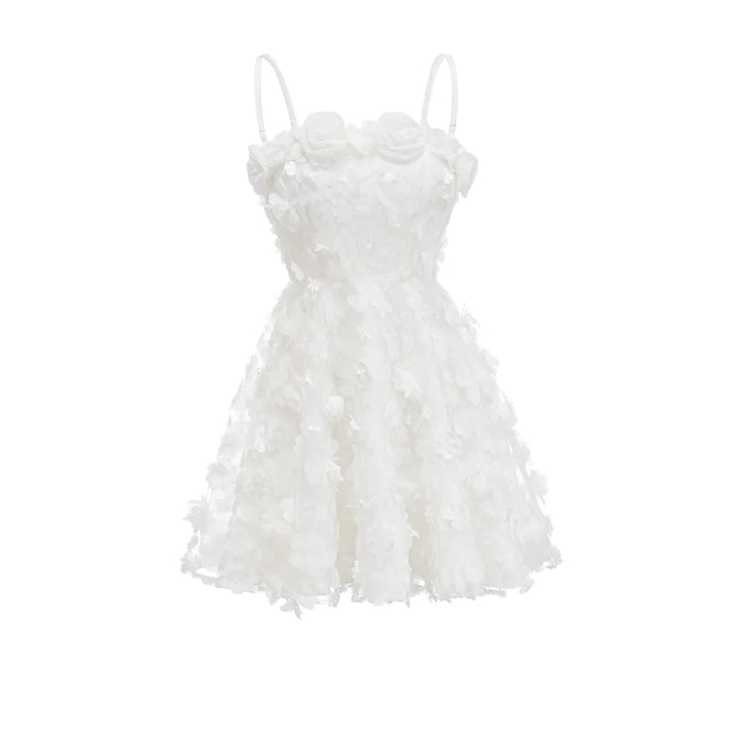 APOLLINE WHITE FAUX-FLOWER MINI Robe