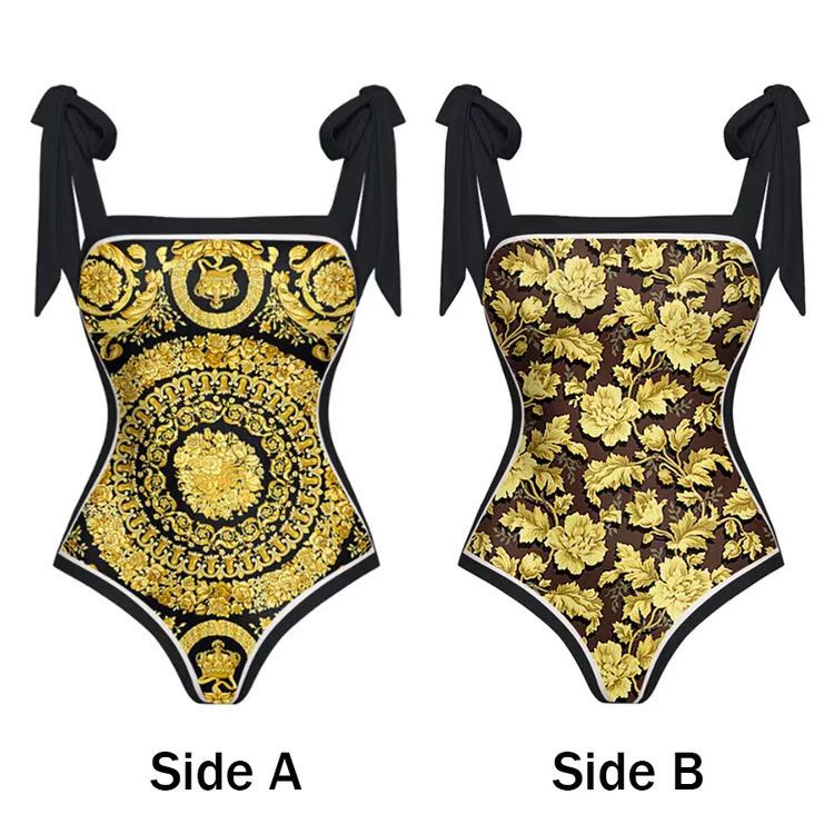 Yellow- black double-sided swim suit