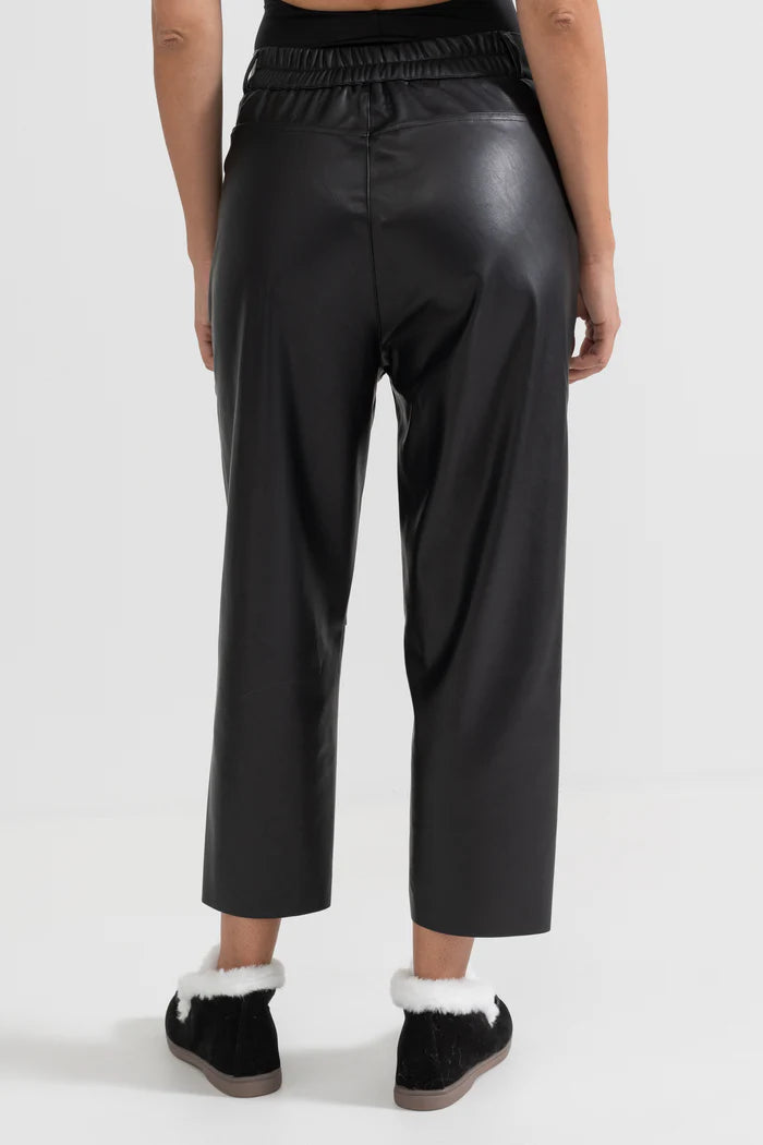 Cropped Vegan Leather Trousers - Black
