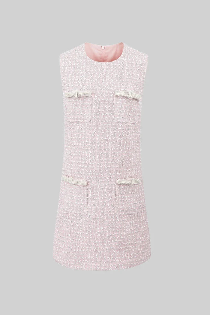 Tweed Set With Cropped Jacket and Sleeveless Mini Dress - Light Pink