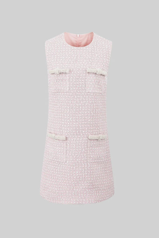 Tweed Set With Cropped Jacket and Sleeveless Mini Dress - Light Pink