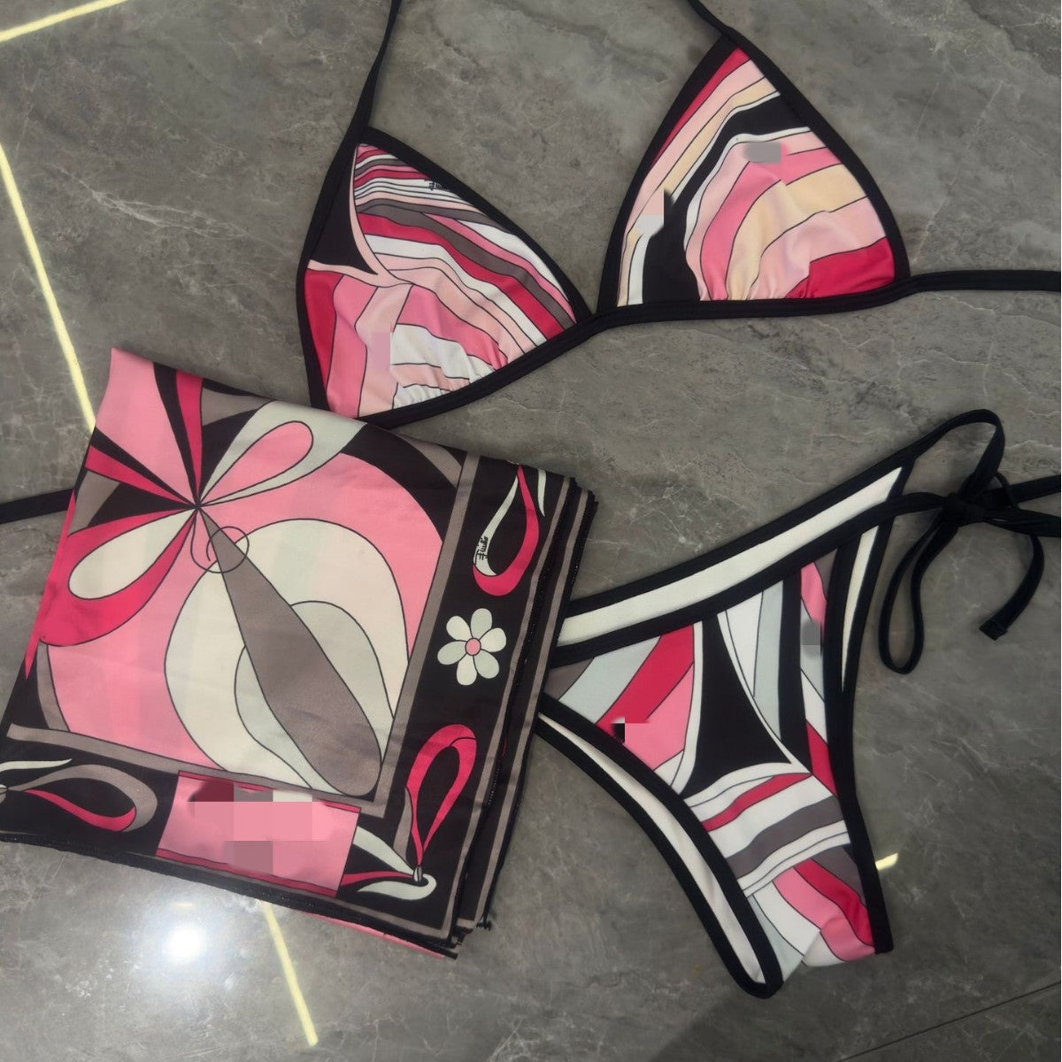 Striped Bikini Scarf Swimwear