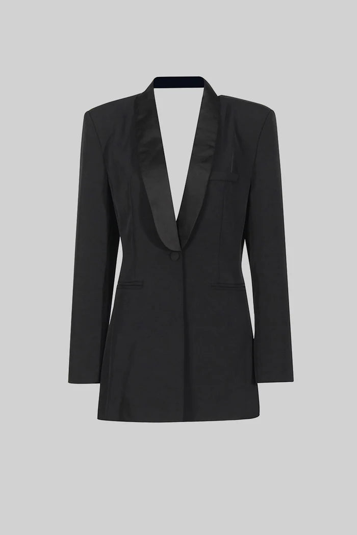 Elegant Backless Blazer With Shawl Collar - Black