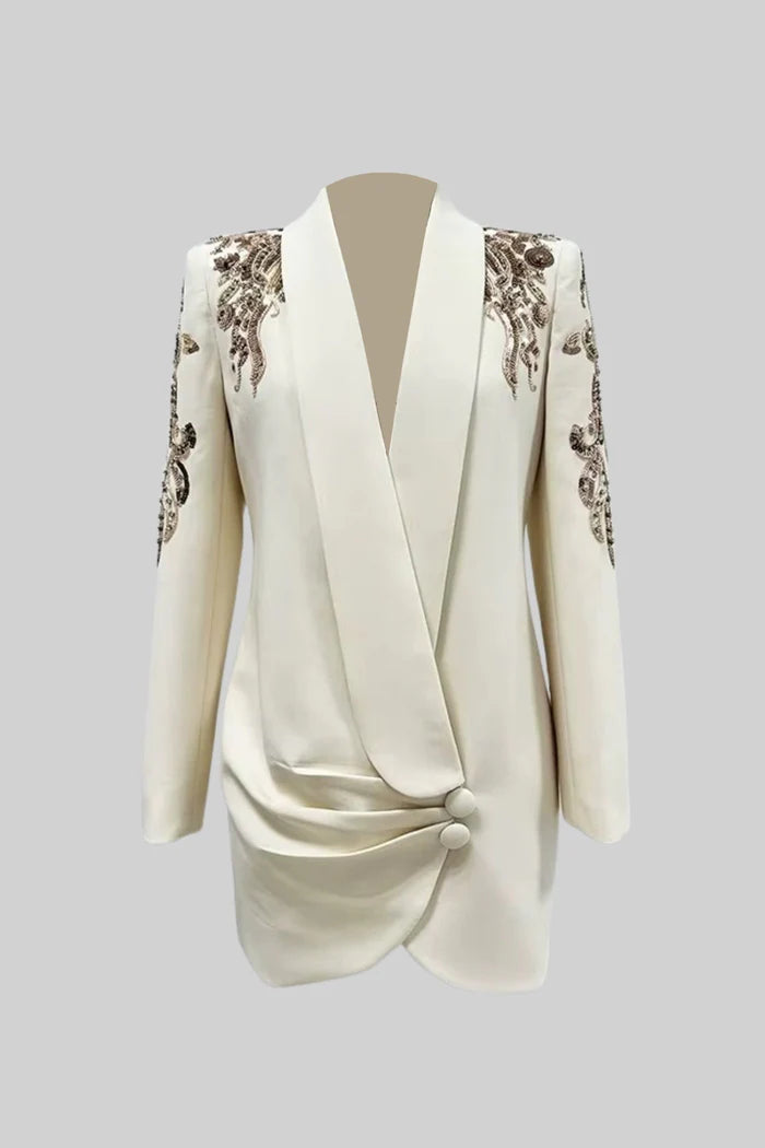 Draping Blazer With Intricate Shoulder Embroidery - Ivoire