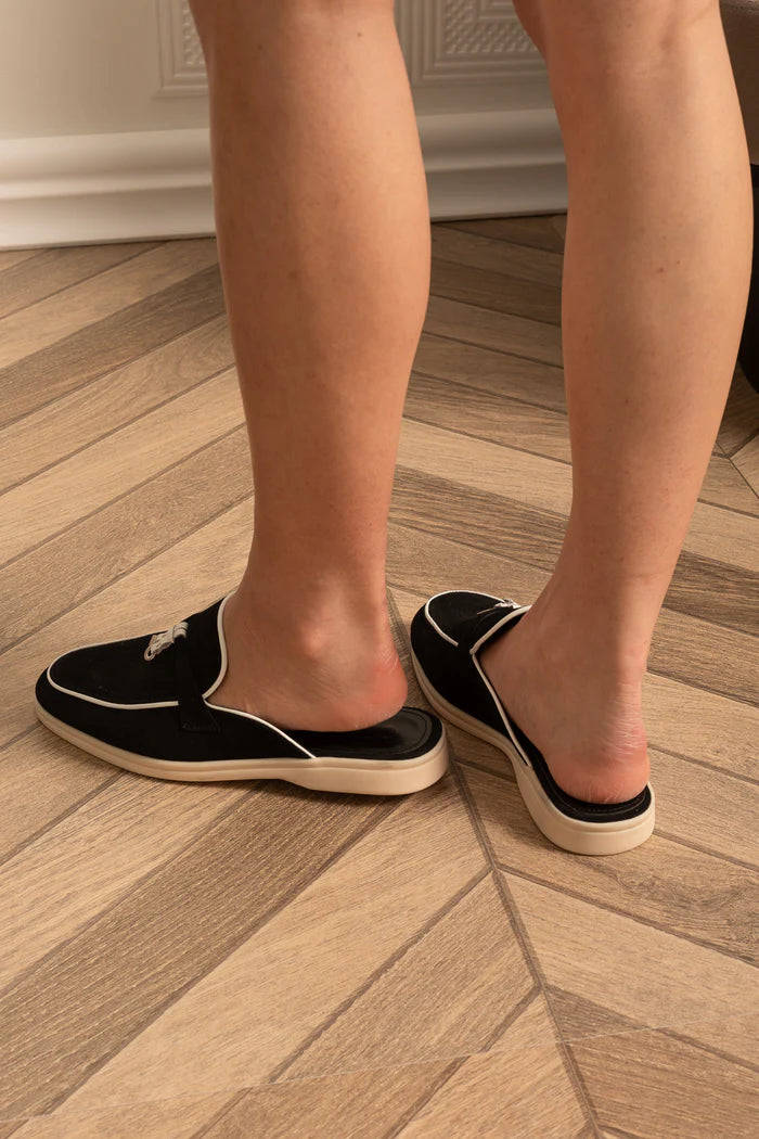 Suede Loafers With Contrasting Sole And Metal Charms - Black/White