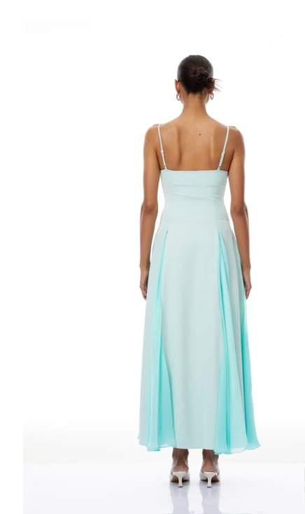 Quincy Green Tulle Godet Panel Maxi Dress