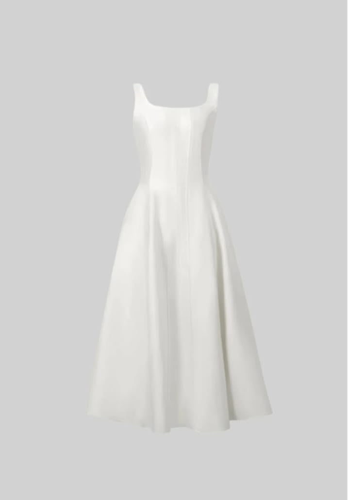 Elegantes A -Line -ärmelloses Kleid mit maßgeschneidertem Oberteil und anmutiger ausgestellter Rock - Weiß