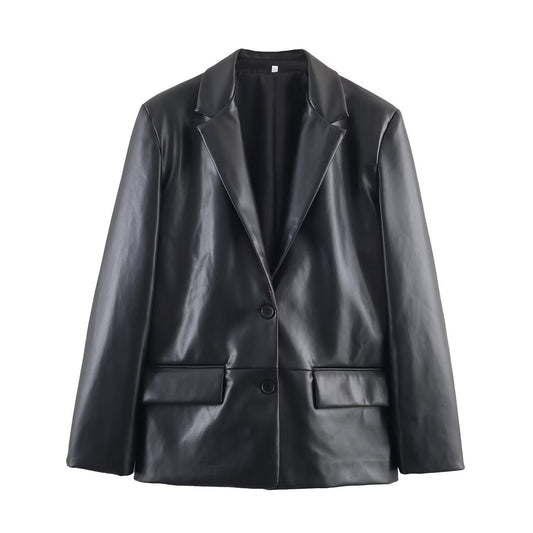 Straight Leather Effect Blazer