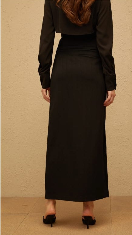 Eléonore Black Ruched Maxi Skirt
