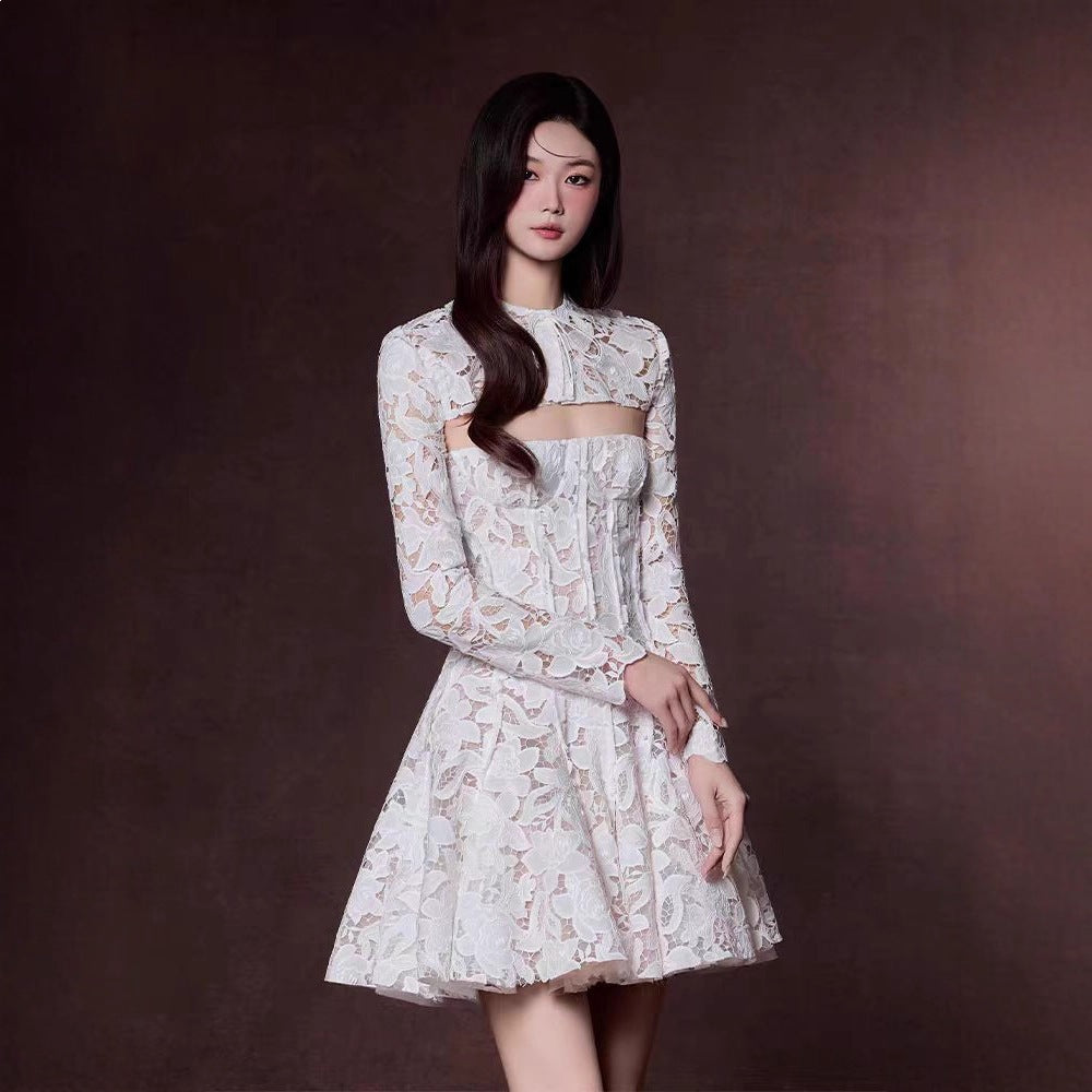 Crochet Lace Hollow-Out Short Skirt Dress