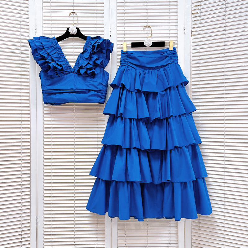 Ruffle vest cake set dress