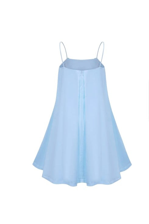 Avril Blue Floral Embroidered Satin Mini Dress