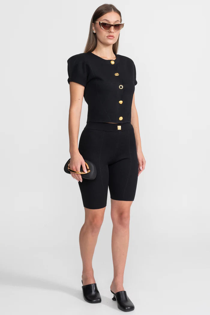 Textured Knit Co-ord Set With Structured Shoulders – Black