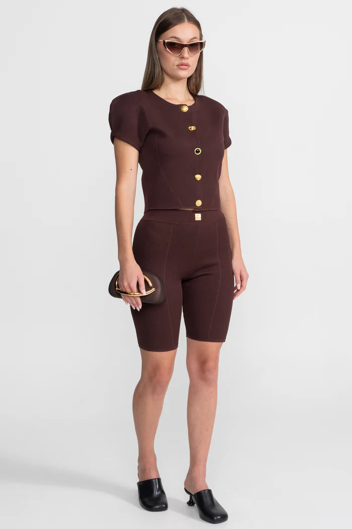 Textured Knit Co-ord Set With Structured Shoulders – Deep Burgundy