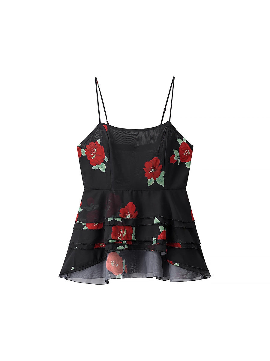 Flower Print Layered Decorative Skirt Suit