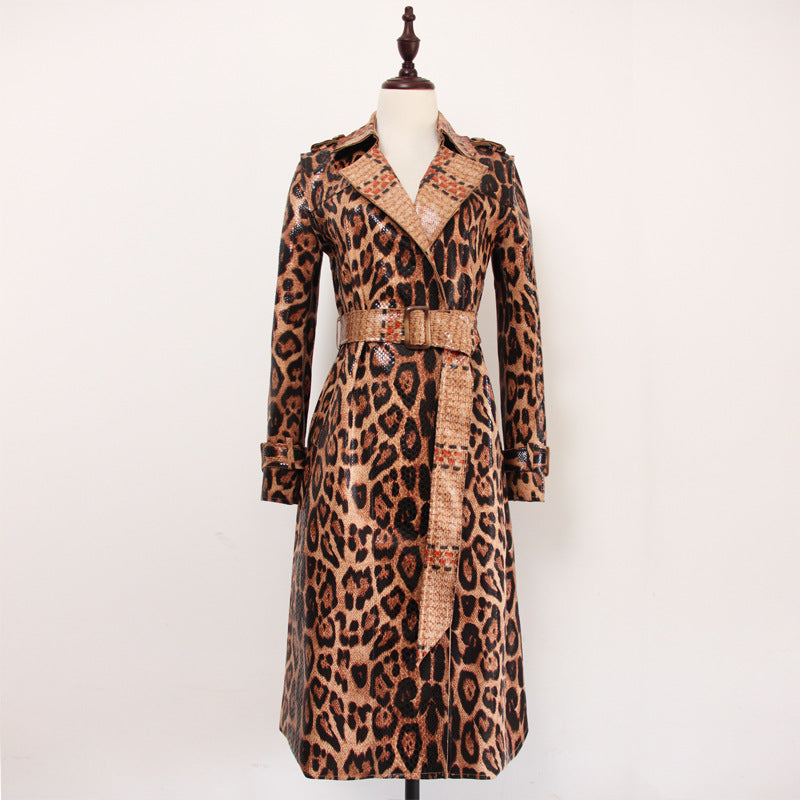 Leopard Print Long Trench Coat
