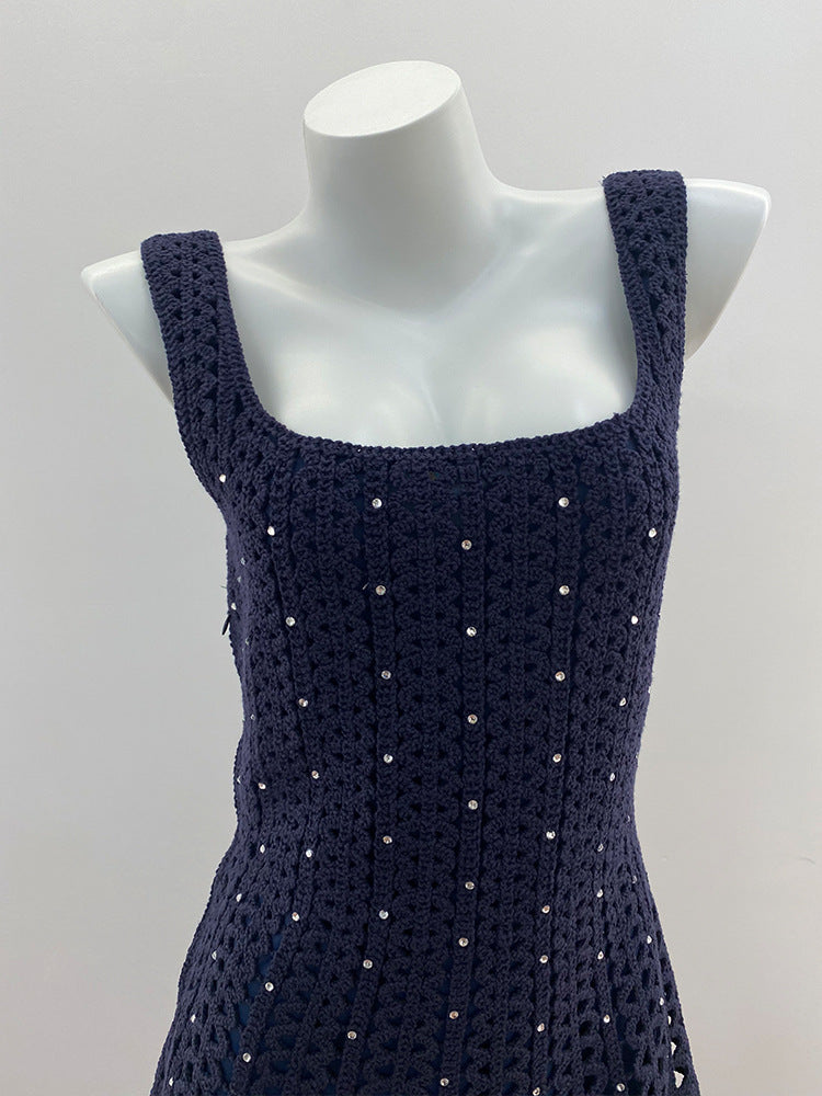 Dark Blue Lined Slim Dress
