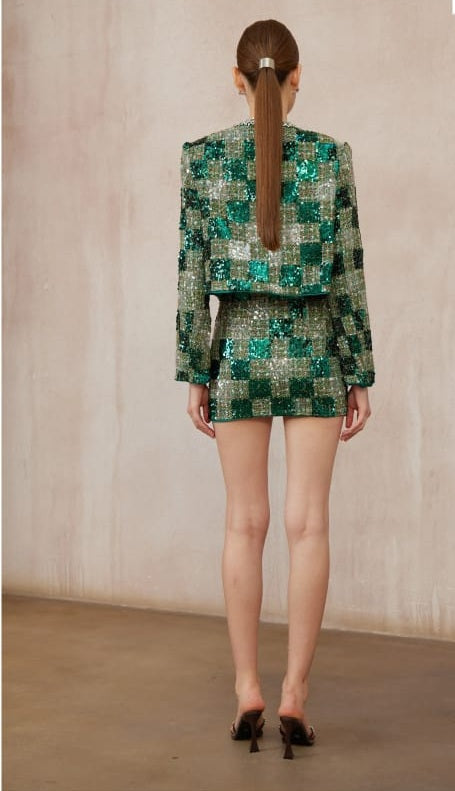 Raphaëlle Green Embellished Checked Tweed Matching Set
