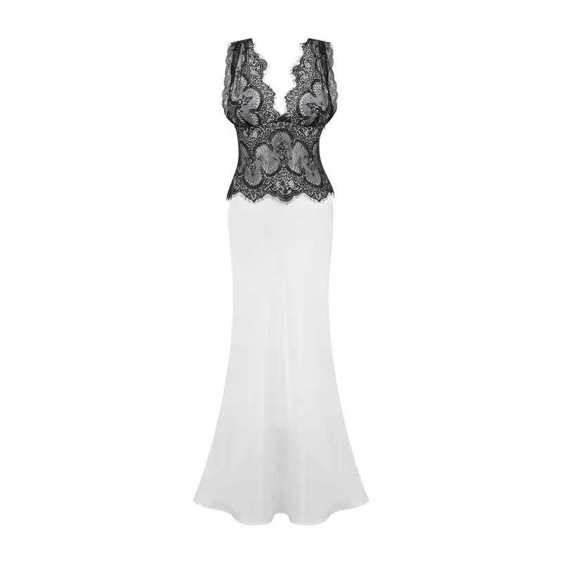 Éléonore contrast-color lace-detail maxi dress