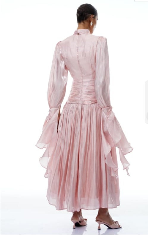 Sarolta Pink Glossy Ruched Maxi Dress-pink