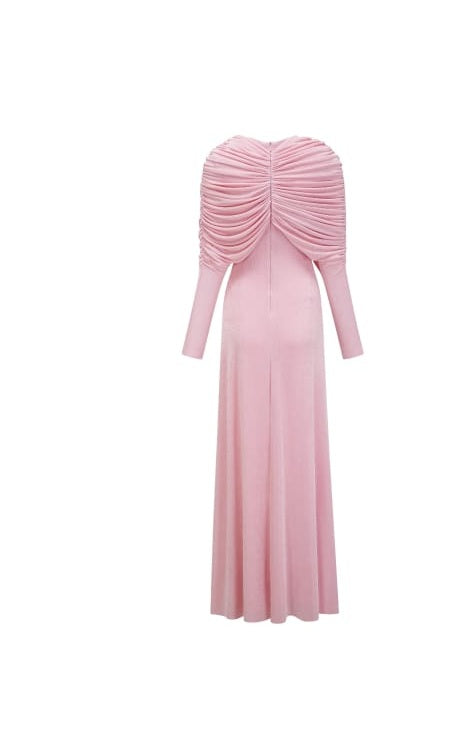 Moderne Pink Shawl Panel Ruched Maxi Dress