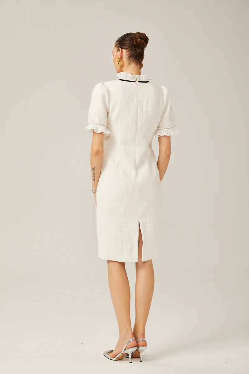 Hélène faux-pearl frilled midi dress