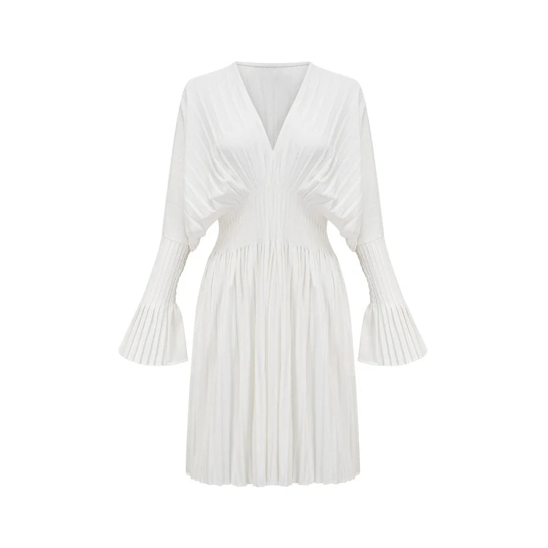Claudette en V-Neck plissée mini robe