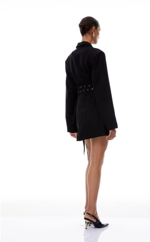 Orsolya Black Belted Asymmetrical Blazer