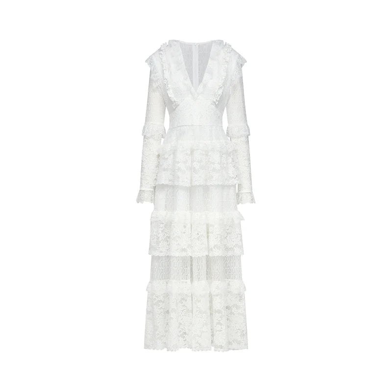 Aimée layered cut-out lace embroidered midi dress