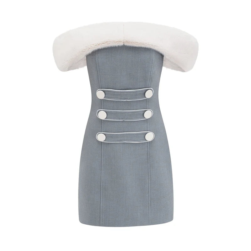 Lina Gray Faux-Fur Mini Robe
