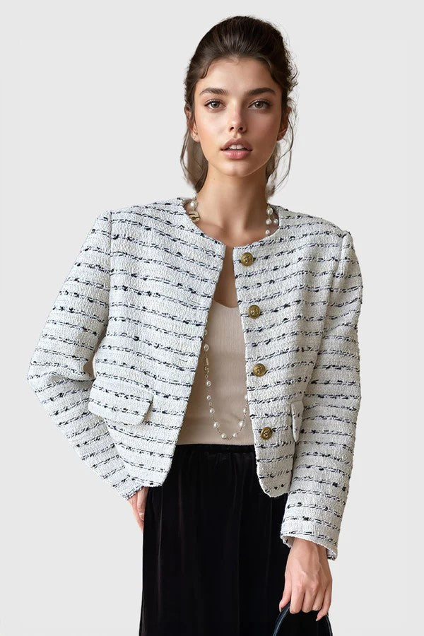 White Striped Textured Jacket