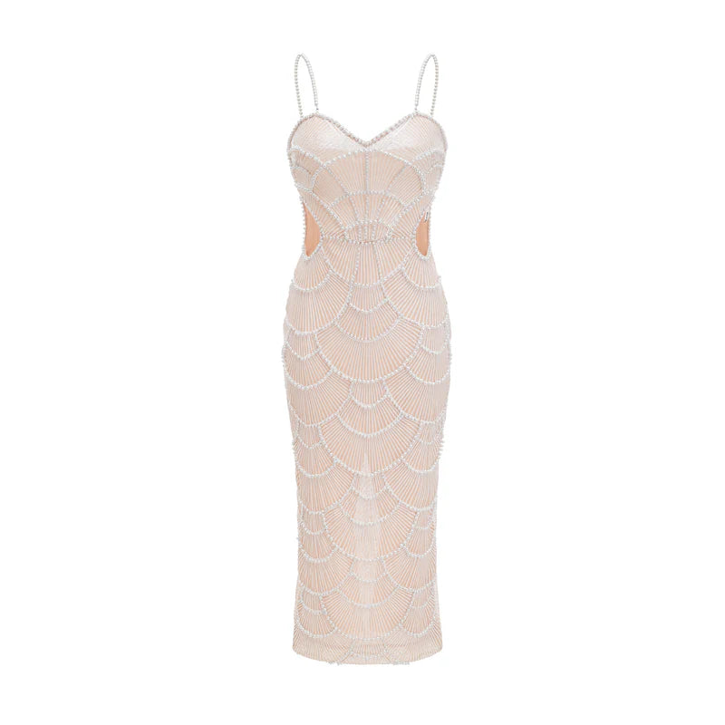 Shiema faux-pearl sequinned midi dress
