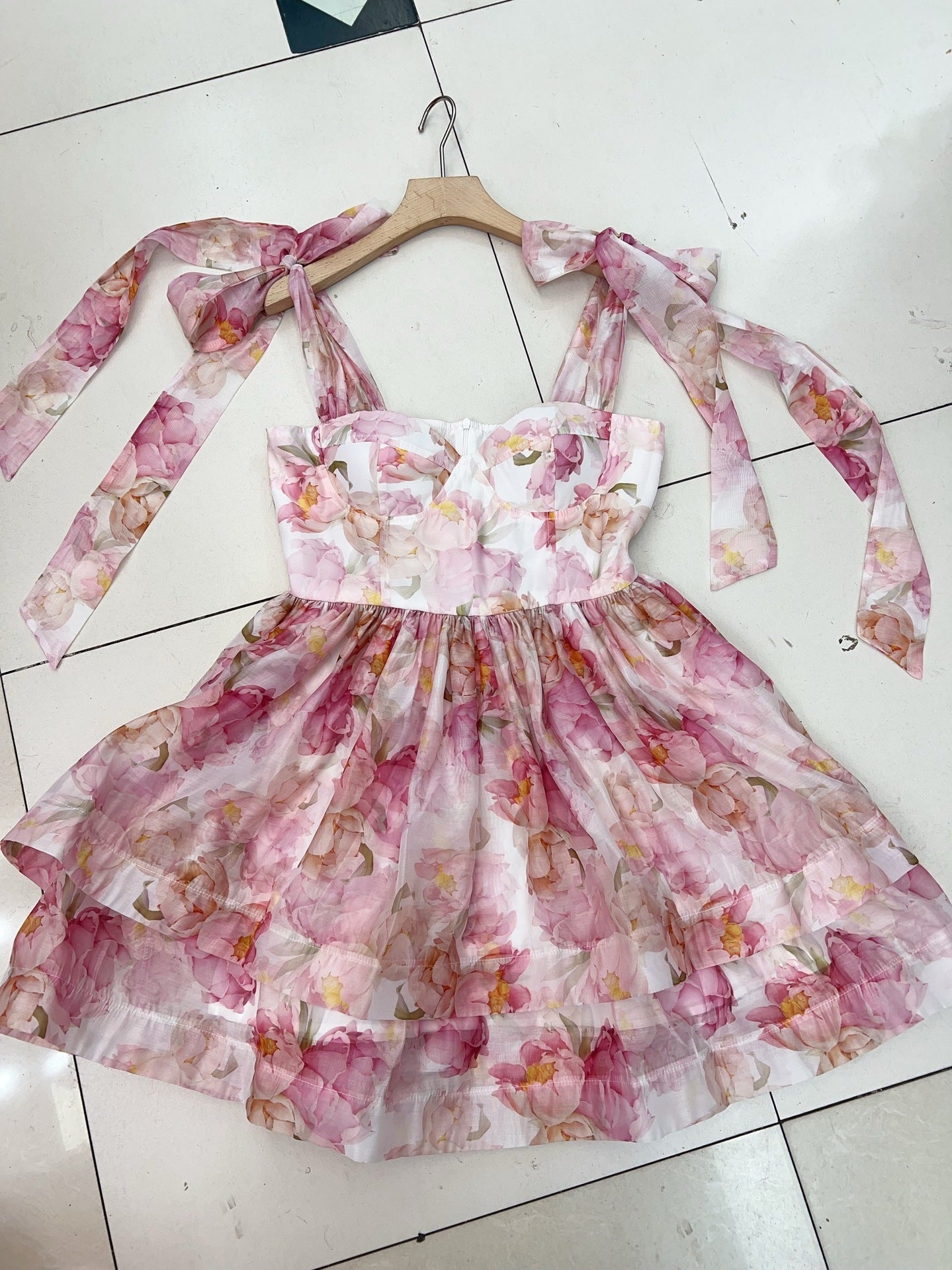 Line Layer Skirt Vintage Print Dress