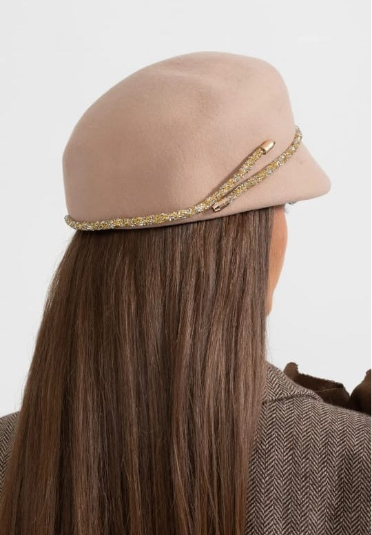 Short Brim Hat With Wrapped Detail - Beige