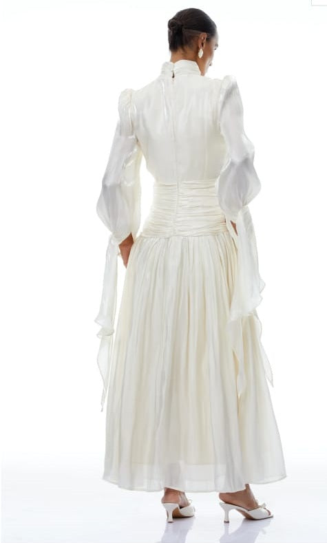 Sarolta Neutral Glossy Ruched Maxi Dress