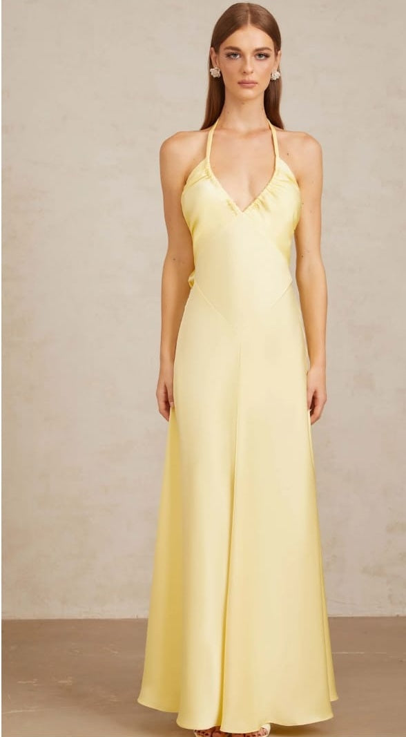 Hannele Yellow Self-Tie Halterneck Maxi Dress