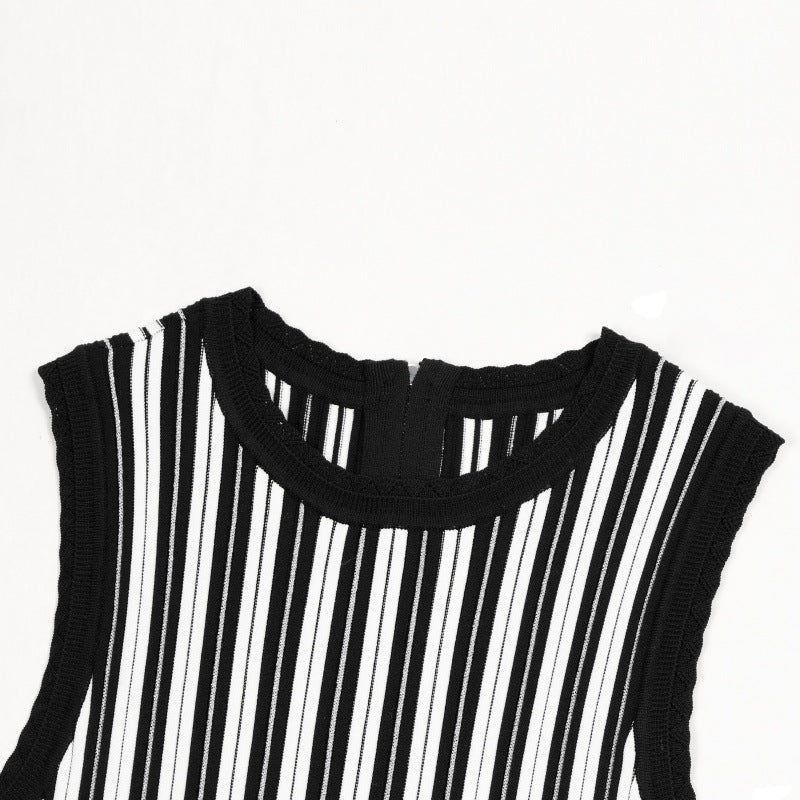 Black and white striped knitted dress