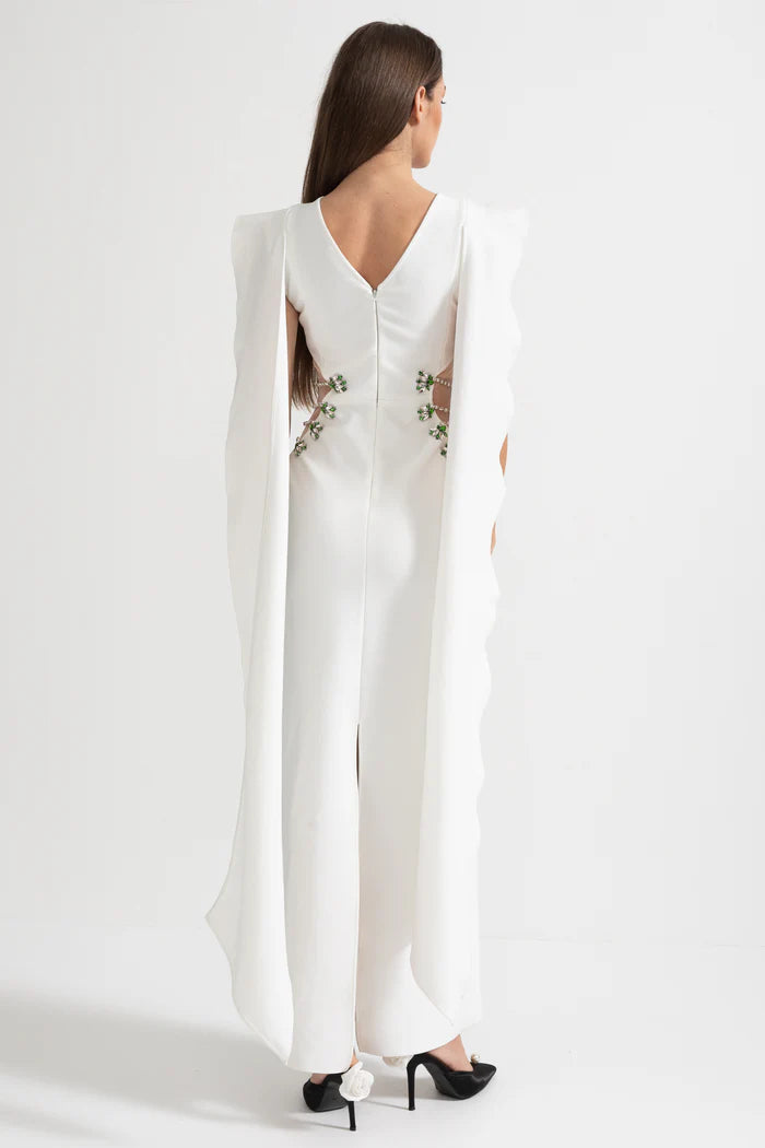 Robe maxi coupée coupée avec détail de la déclaration - blanc