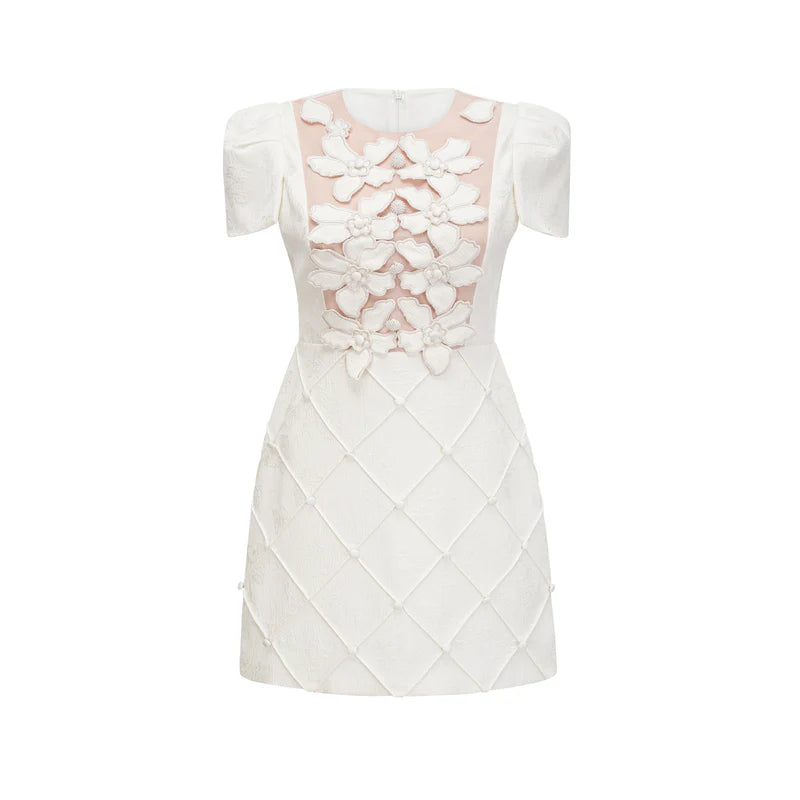 Coralie White Petal-Detail Mini robe robe