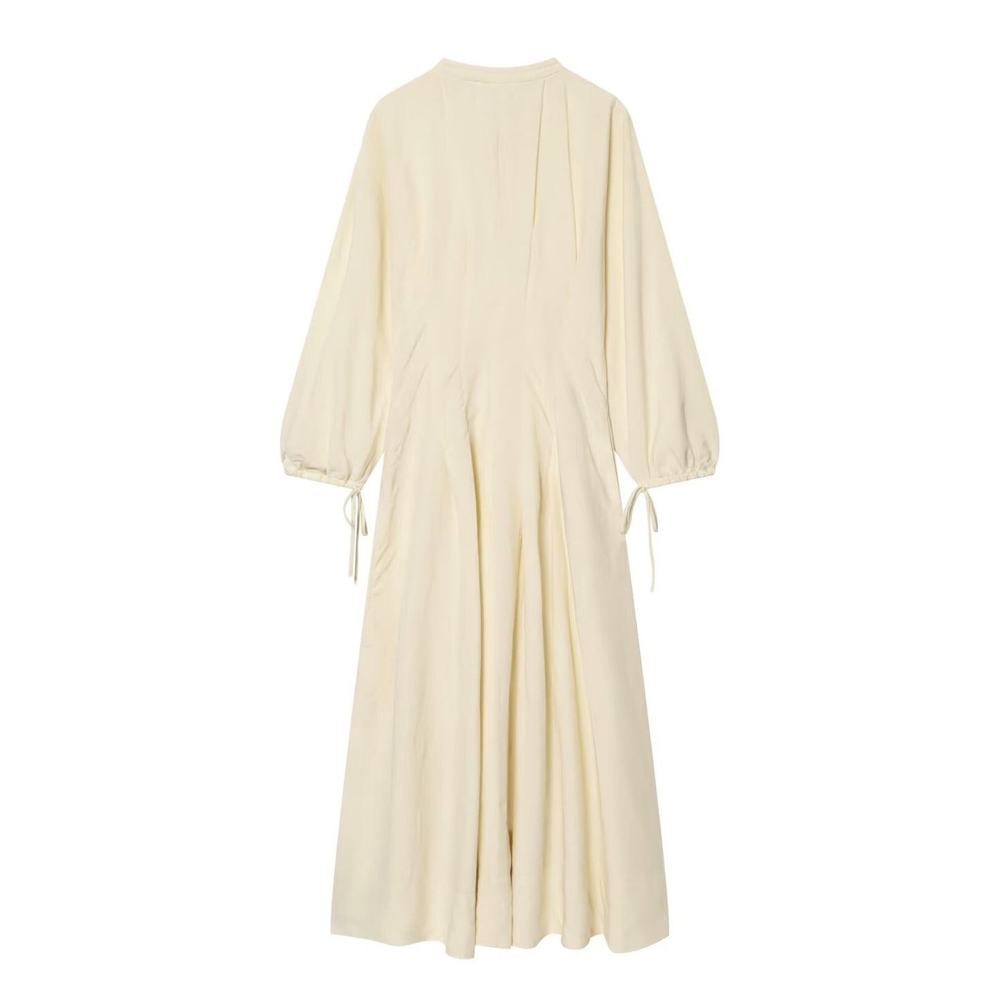 Long-Sleeved Round Neck Slim Pleated Dress