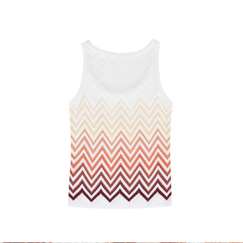 High-Waisted Pants Wavy Stripesd Knitted Fashion Suit